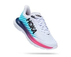 Hoka One One Hoka Mach 5 Hardloopschoenen Wit/blauw Dames
